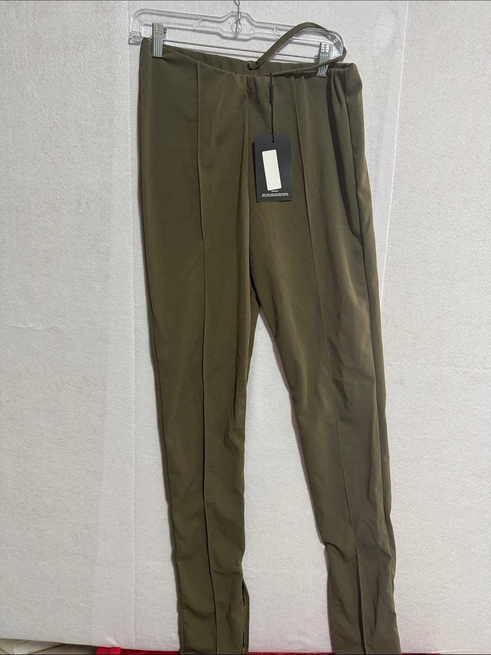 PrettyLittleThing Olive Skinny Ponte Split Leg Trousers